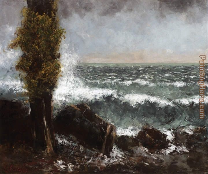 Seascape_ the Poplar painting - Gustave Courbet Seascape_ the Poplar art painting